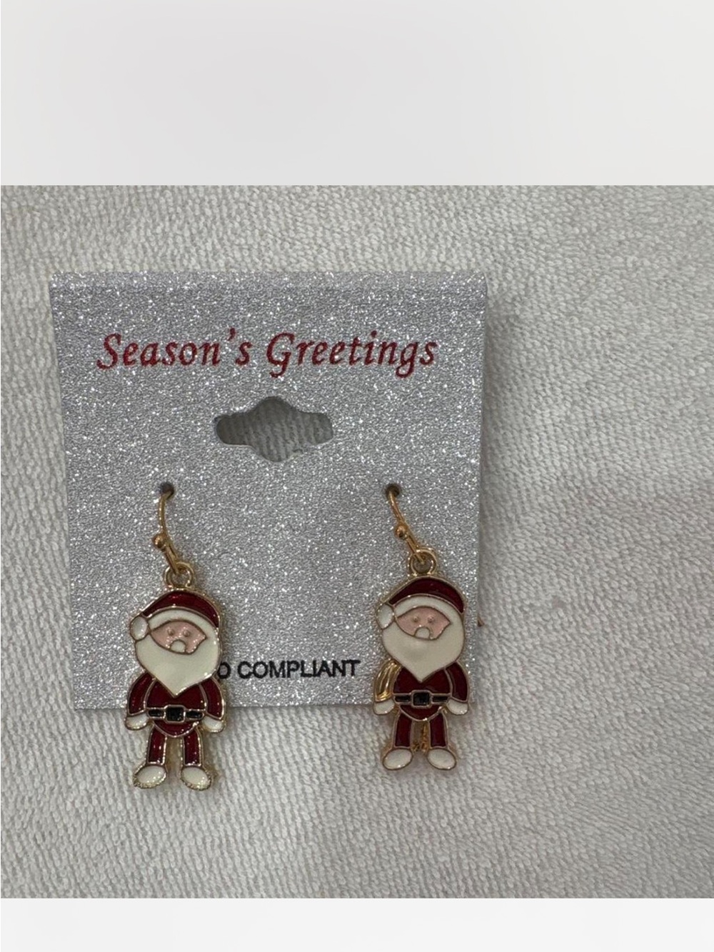 Season's Greetings Kids Santa Drop Earrings - Red and White